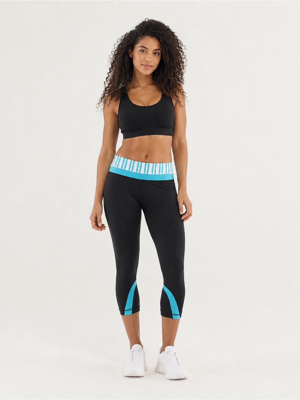 LULULEMON Run: Inspire Crop II, Black / TwinStripe Spry Blue Leggings Size 4